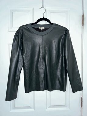 LAmade Tinsley Green Vegan Leather Puff Sleeve Shirt